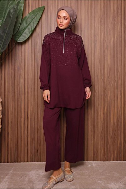 TRENDTESETTÜR Women's Burgundy Stone Pants Suit t 7135