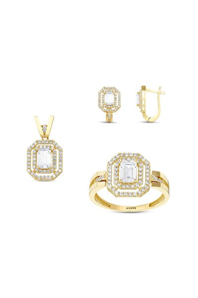 Assos Pırlanta Baget Taşlı Altın Set - 14K