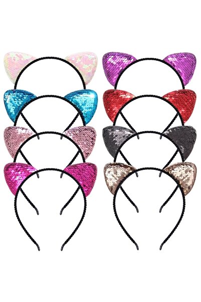 Yenigeldi Coroană reversibilă cu urechi de pisică cu paiete, coroană cu păr de ureche de pisică strălucitoare
