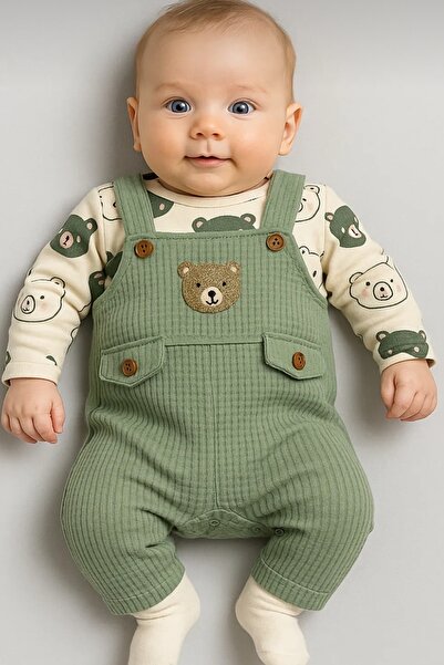 MixMax Bebe طقم بيبي بوي تيدي بير منقوش ومطرز بذلة-جوارب-جوارب طقم 3 قطع 100%...