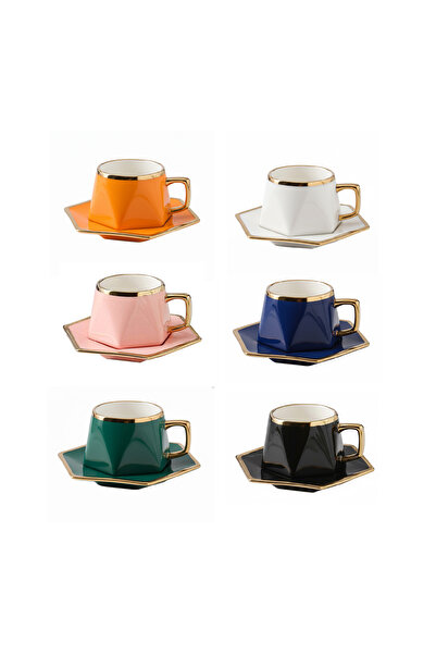 VAV GET طقم فناجين قهوة بورسلين (200 سم مكعب = 200 مل) وصحون لـ 6 أشخاص