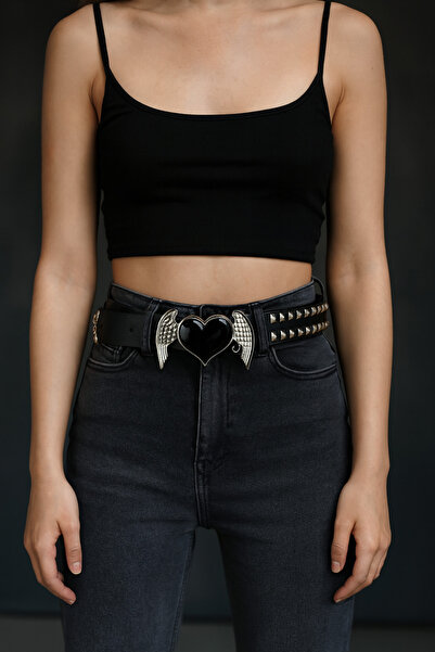 çelik belt vintega Belt with Winged Heart Buckle