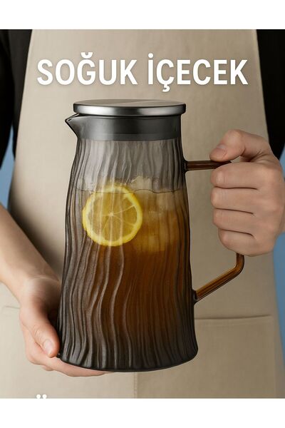 MadaMelya Termisil Isıya Dayanıklı Metal Kapaklı Sürahi 1800Ml 5083 Süzgeç Ba...