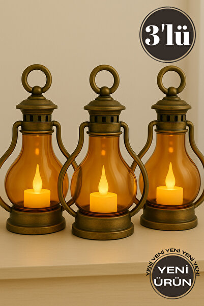 3-Piece led Candle Gas Lamp Type-Retro Vintage Battery-Powered - Decorative Hand Lamp with Smokeless Flame Effect Copper