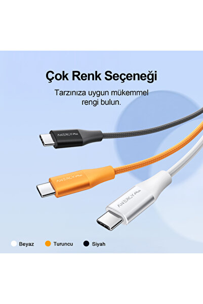 Airbot Airbot 100W 1,5 Metre Type-C’den Type-C’ye Şarj Kablosu,Ultra Hızlı Şarj, Android Uyumlu Beyaz