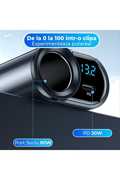 Timebox adaptor priză, multiplicator încărcător auto 4 în 1, 166W, 1 x priză auto, 2 x USB, 1 x USB-C, afișaj, B