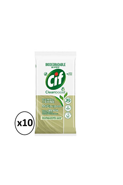 Cif Pack of 10xCif Multi-Surface Wipes 30 pcs – Disinfect & Shine, Biodegradable