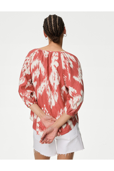 Marks & Spencer Regular Fit Desenli Keten Bluz