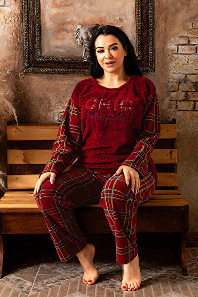 BAMBUTKİDS Plus Size Women's Fleece Plush Pajama Set – Warm and Soft Winter Sleepwear Set