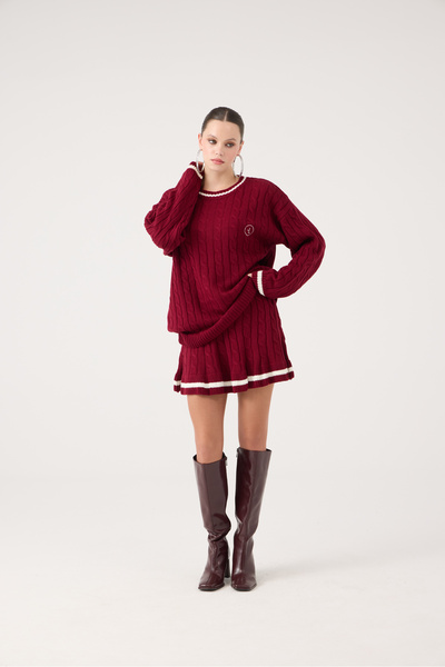 HOLLY LOLLY Logo Knitted Patterned Oversize Knitwear Harold Sweater Claret Red