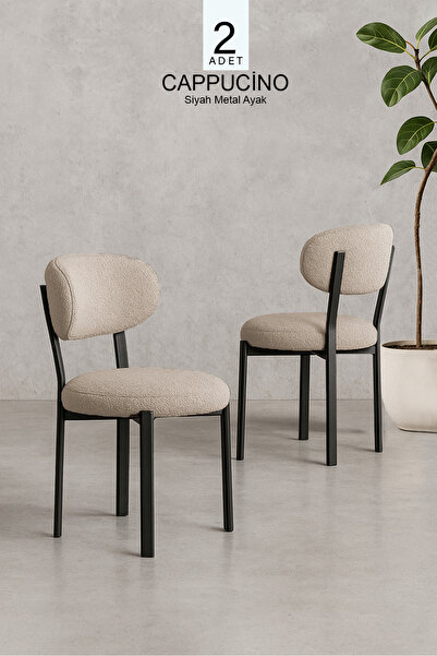 Renlife Vivo Serisi 2 Adet Metal Ayaklı Tedy Kumaş Sandalye (CAPPUCİNO)
