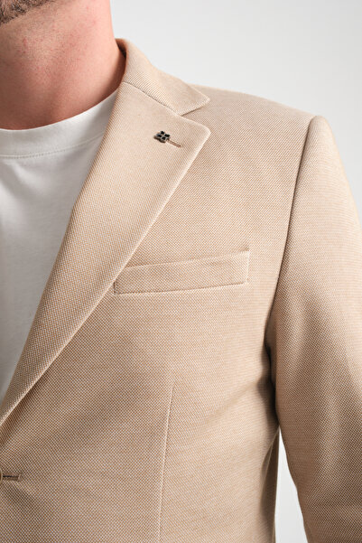 Frappoli Abrines Erkek Hardal Yarım Astarlı Torba Cepli Pamuk Karışımlı Likralı Esnek Kumaşlı Blazer Ceket