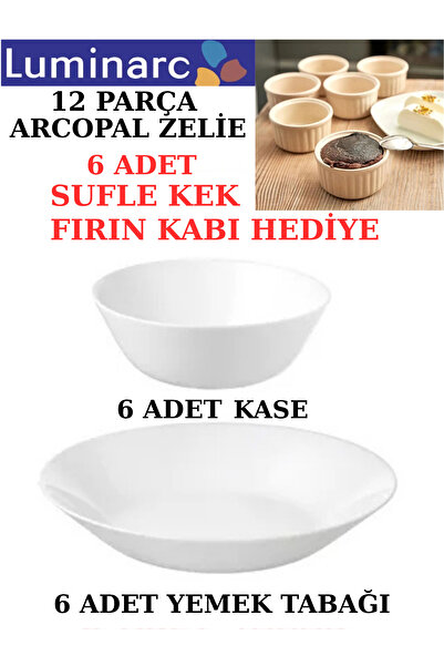 Luminarc Arcopal Zelie Beyaz 12 Parça 6 Kişilik Yemek Takımı.(ÇORBA KASESİ+YEMEK TABAĞI)-Madame Luda.