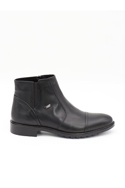 Fosco 3580-1 Siyah Hakiki Deri Kauçuk Taban Kürklü Erkek Bot