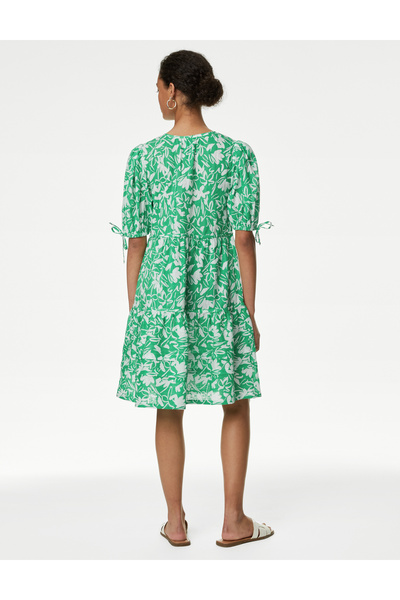 Marks & Spencer Saf Pamuklu Çiçek Desenli Mini Elbise