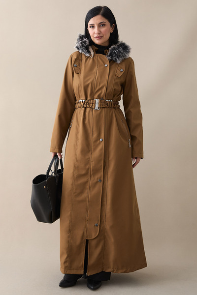 InStyle Florie Belted Pocketed Long Coat - Tan