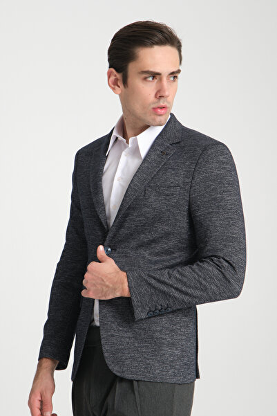 Frappoli Ανδρικό σακάκι Navy Blue Laimame - Oversize, ελαστικό βαμβακερό μπουφάν Lycra με κανονική εφαρμογή