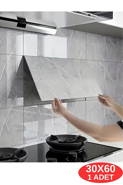 Renkli Duvarlar 60x30cm Gri Mermer Desen Yapışkanlı Karavan Prefabrik Banyo Wc Duvar Kaplama Paneli Kağıdı TX-058