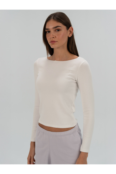 EVERLAST Ever Relaxed Rib Wmn Λευκό γυναικείο μακρυμάνικο μπλουζάκι