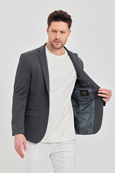 Frappoli Ferico Erkek Gri Poliviskon Kumaş Slim Fit Blazer Ceket