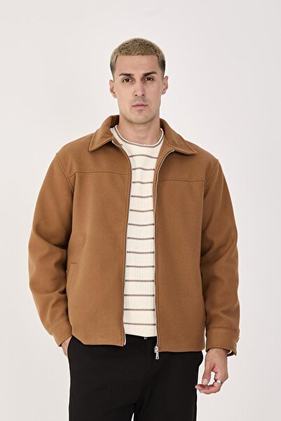 Store Men's Cashmere Shirt Collar Jacket Zippered Stylish Coat