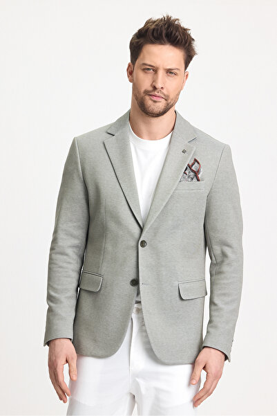 Frappoli Abrines Erkek Yeşil Pamuklu Likralı Esneyen Kumaşlı Slim Fit Spor Blazer Ceket