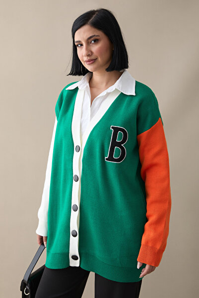 InStyle Letter B Printed Knitwear Cardigan - Green