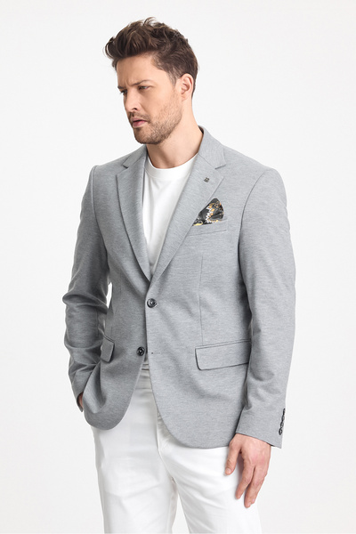 Frappoli Marcio Ανδρικό γκρι βαμβακερό μεικτό ελαστικό ύφασμα μονό γιακά Slim Fit Sports Blazer Jacket