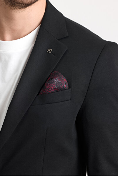 Frappoli Marcio Erkek Siyah Pamuk Karışımlı Esneyen Kumaş Mono Yaka Slim Fit Spor Blazer Ceket
