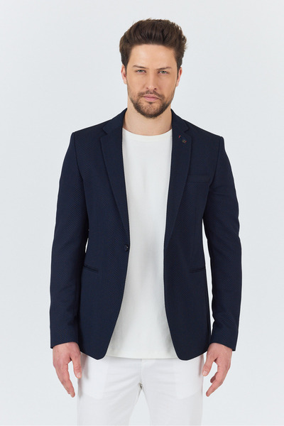 Frappoli İtolo Erkek Lacivert Likralı Esnek Kumaşlı Slim Fit Spor Blazer Ceket