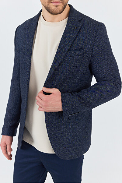 Frappoli Ginoto férfi világos sötétkék rugalmas szövet Slim Fit Mono galléros sport blézer dzseki