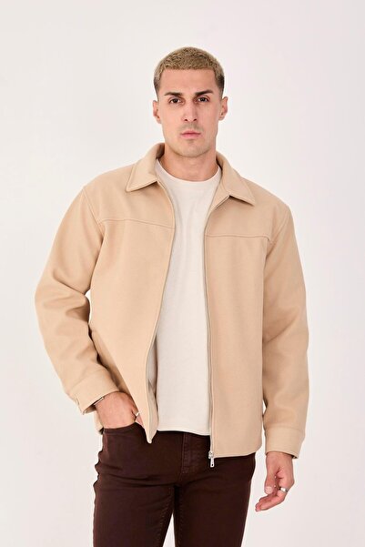 Store Men's Cashmere Shirt Collar Jacket Zippered Stylish Coat