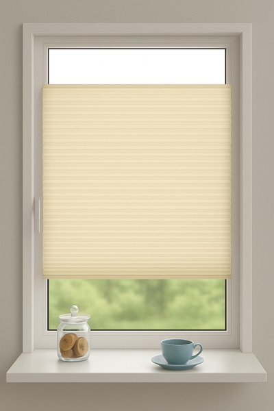 MAHRA HOME Krem Katlanabilir Cam Balkon Plise Perdesi-Ofis Perdesi-Ev Perdesi...