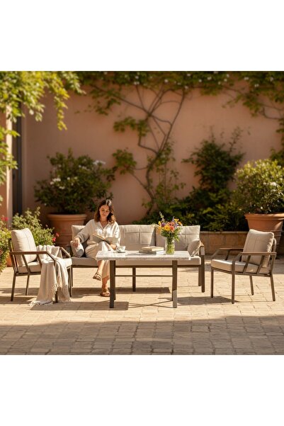 Tu Tienda NERGİZ 3+1+1+MERMER MASA BAHÇE BALKON MUTFAK TAKIMI,KREM