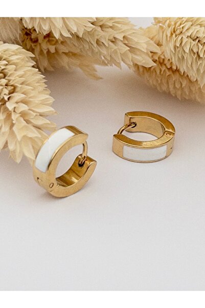 Siya Silver Mineli Minimal Kararmaz Çelik Halka Küpe-1,4 cm