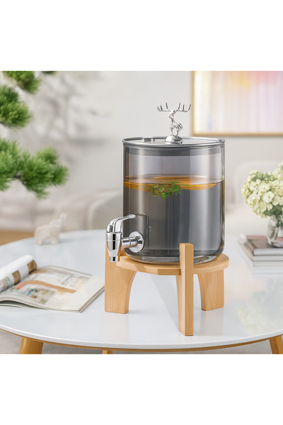 Elta Collection وعاء شرب من الزجاج المدخن الفضي – سعة 3.6 لتر مع صنبور وحامل ...