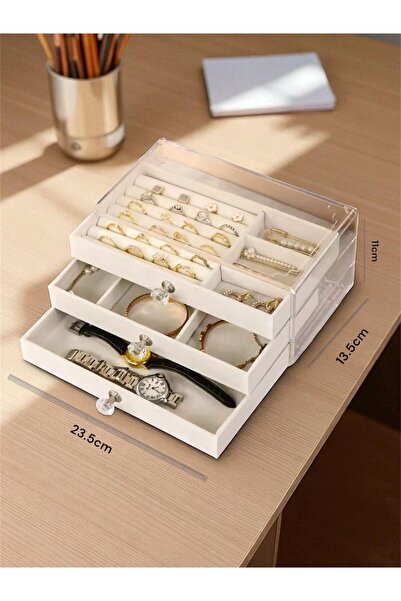 Bayev Pearl 3 Drawer Jewelry Storage Box with Dividers Transparent Jewelry Ring Necklace Storage Case Stylish