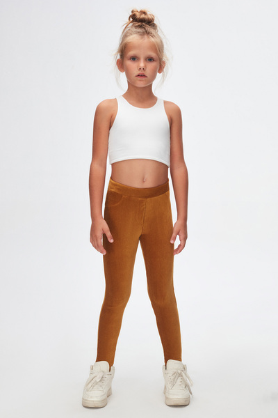 LOVETTI Hardal Kız Çocuk Fitilli Kadife Sahte 4 Cep Tayt