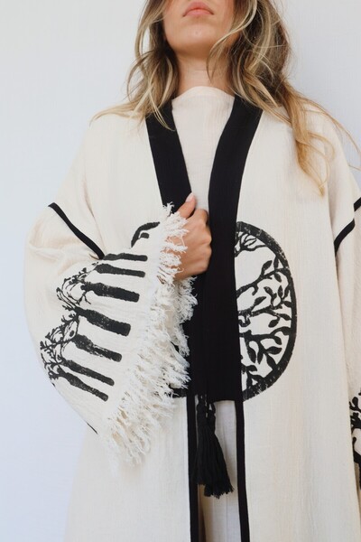 Su Koleksiyon TREE OF LIFE BOARD PRINTED MUSLIN KAFTAN