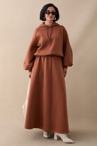 InStyle Balon Kol Sweat Etekli Camel Takım