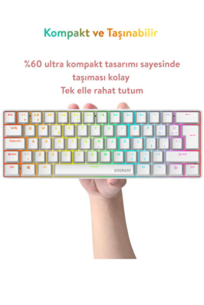 Everest Amber Type-C Bağlantılı RGB Ledli Mekanik Gaming Oyuncu Klavye Q Red Switch