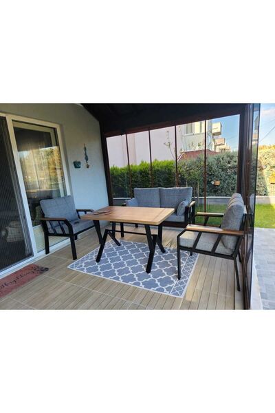 Tu Tienda Nergiz 2+1+1+Masa(70x120) Bahçe Balkon Mutfak Mobilyası,Kayrak Gri