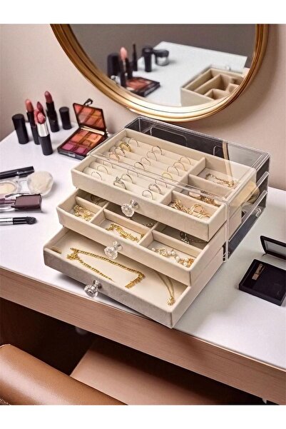 Bayev Pearl 3 Drawer Jewelry Storage Box with Dividers Transparent Jewelry Ring Necklace Storage Case Stylish