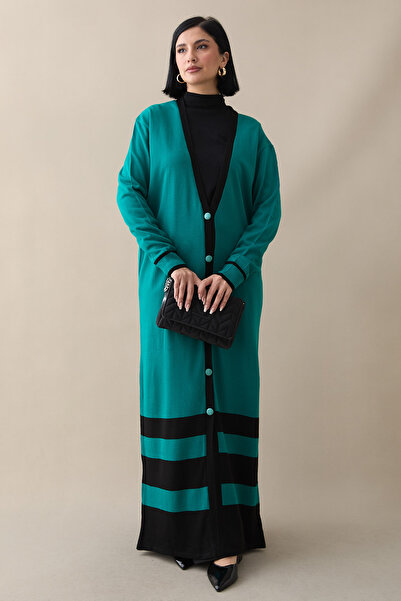 InStyle Stripe Detail Long Emerald Green Knitwear Cardigan