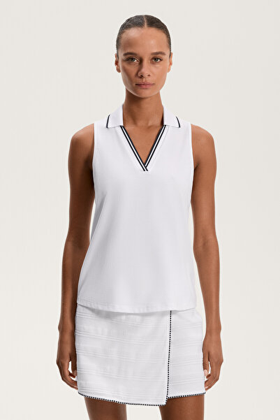 Oysho Pamuklu kolsuz polo tişört