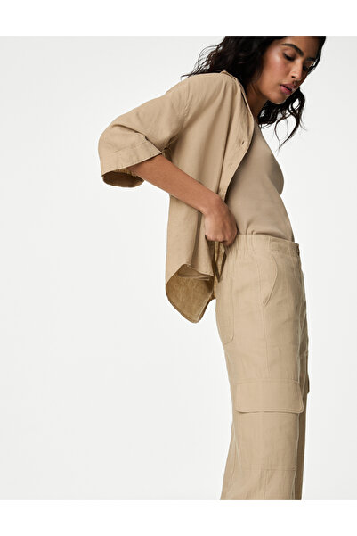 Marks & Spencer Normal Bel Saf Keten Kargo Pantolon