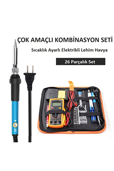 DailyTech 60W Havya Lehim Seti Multimetre Vakum Pompası Uç Seti Lehim Teli Cımbız Kılıf Elektronik Onarım Kiti