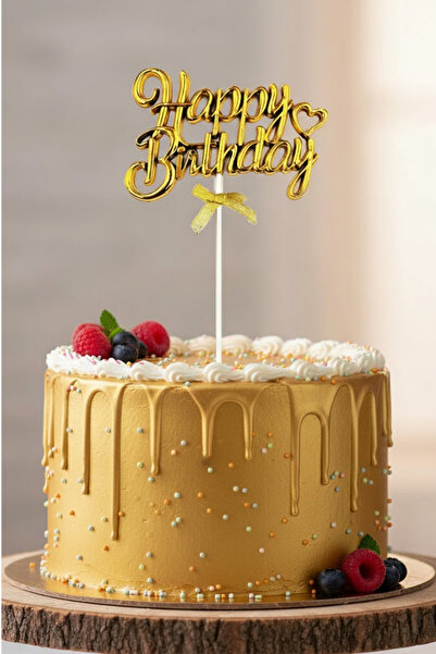 Baloncu Nene Gold Happy Birthday Yazılı Pasta Üstü Süsleme Pasta Süsü Pasta S...