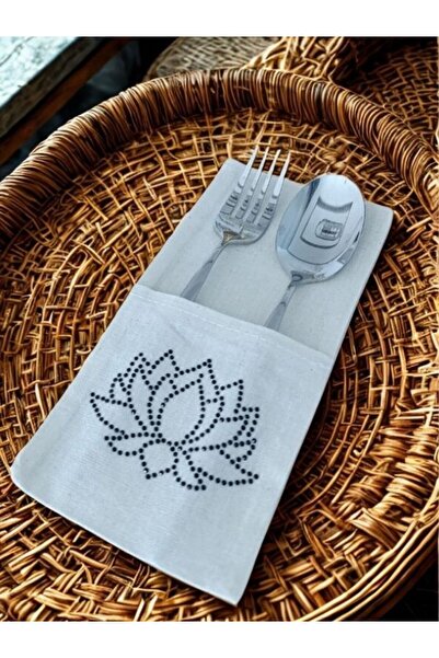 Menar Tasarım عرض خاص: 6 قطع من أغطية أدوات المائدة بتصميم مطرز على شكل زهرة اللوتس