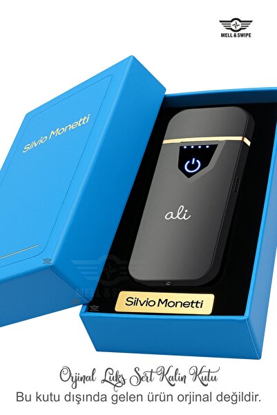 MIL SWIPE Kişiye Özel Baskılı Vip Alevsiz Çakmak Parmak Izi Dokunmatik Şarjlı Çakmak Siyah